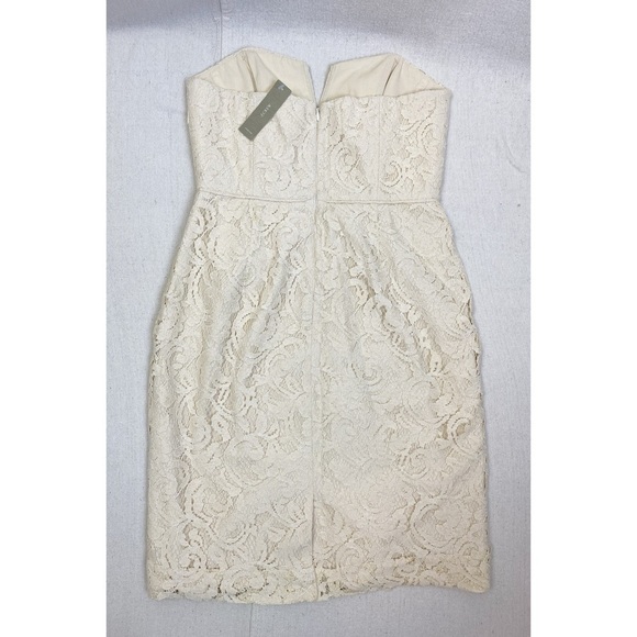 J Crew Cathleen Sheath Dress in Leavers Lace 4 S Small Strapless Ivory Cream NWT - Picture 6 of 9